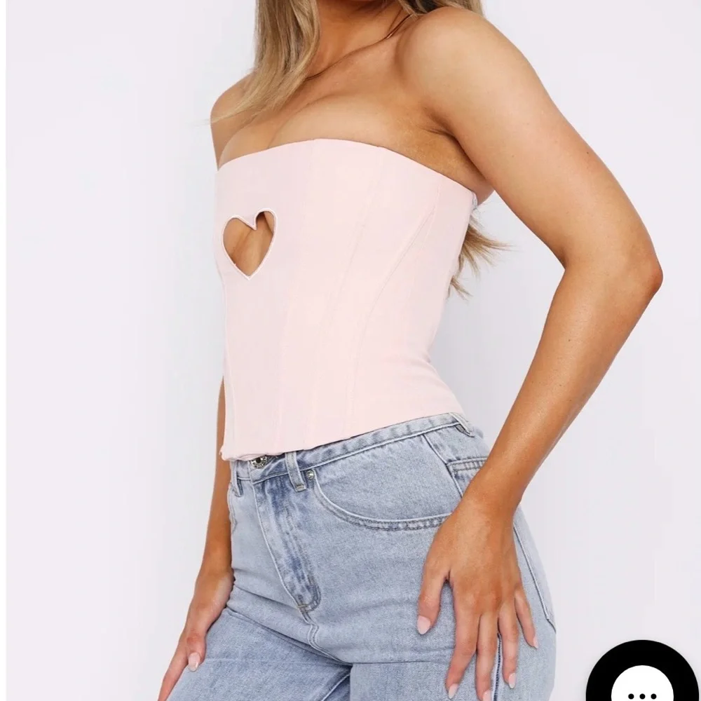 White Fox Heart Cutout Strapless Corset Top - Picture 2 of 5